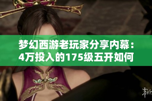 梦幻西游老玩家分享内幕：4万投入的175级五开如何实现月入5000元